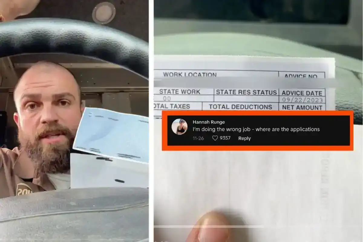 screenshot of a man holding a check; close up of a check with blurred information