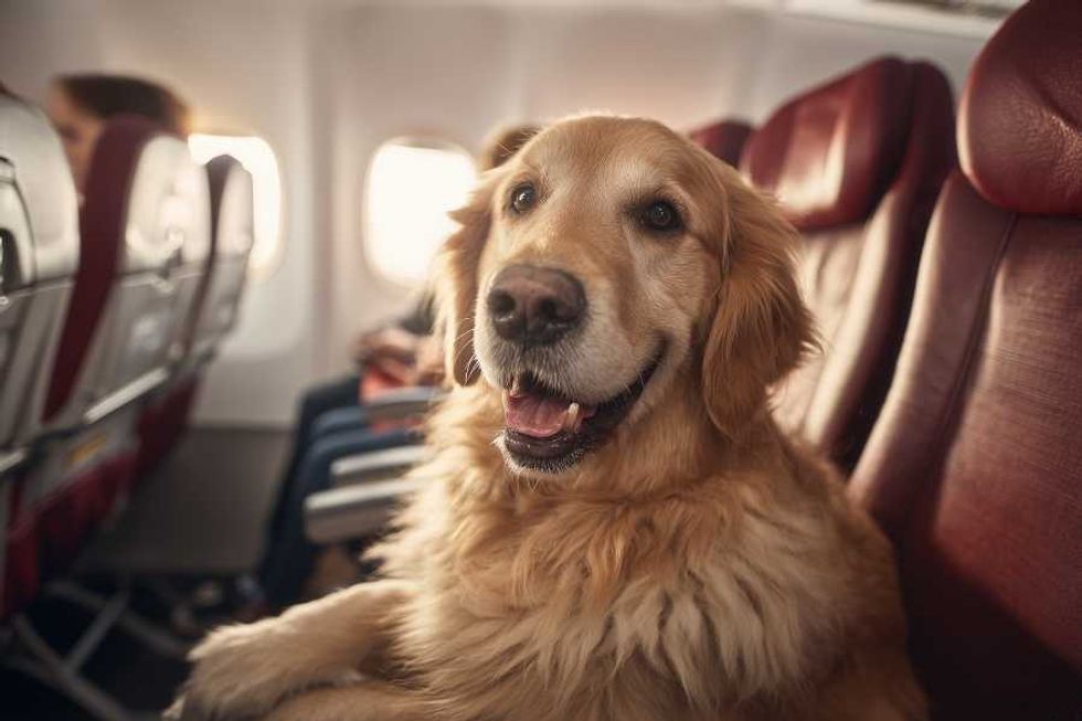 dog, flying, airplane, good dog, golden retriever