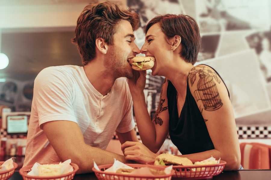 couple, marriage, food, sharing food, restaurant