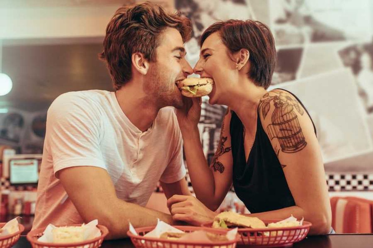 couple, marriage, food, sharing food, restaurant