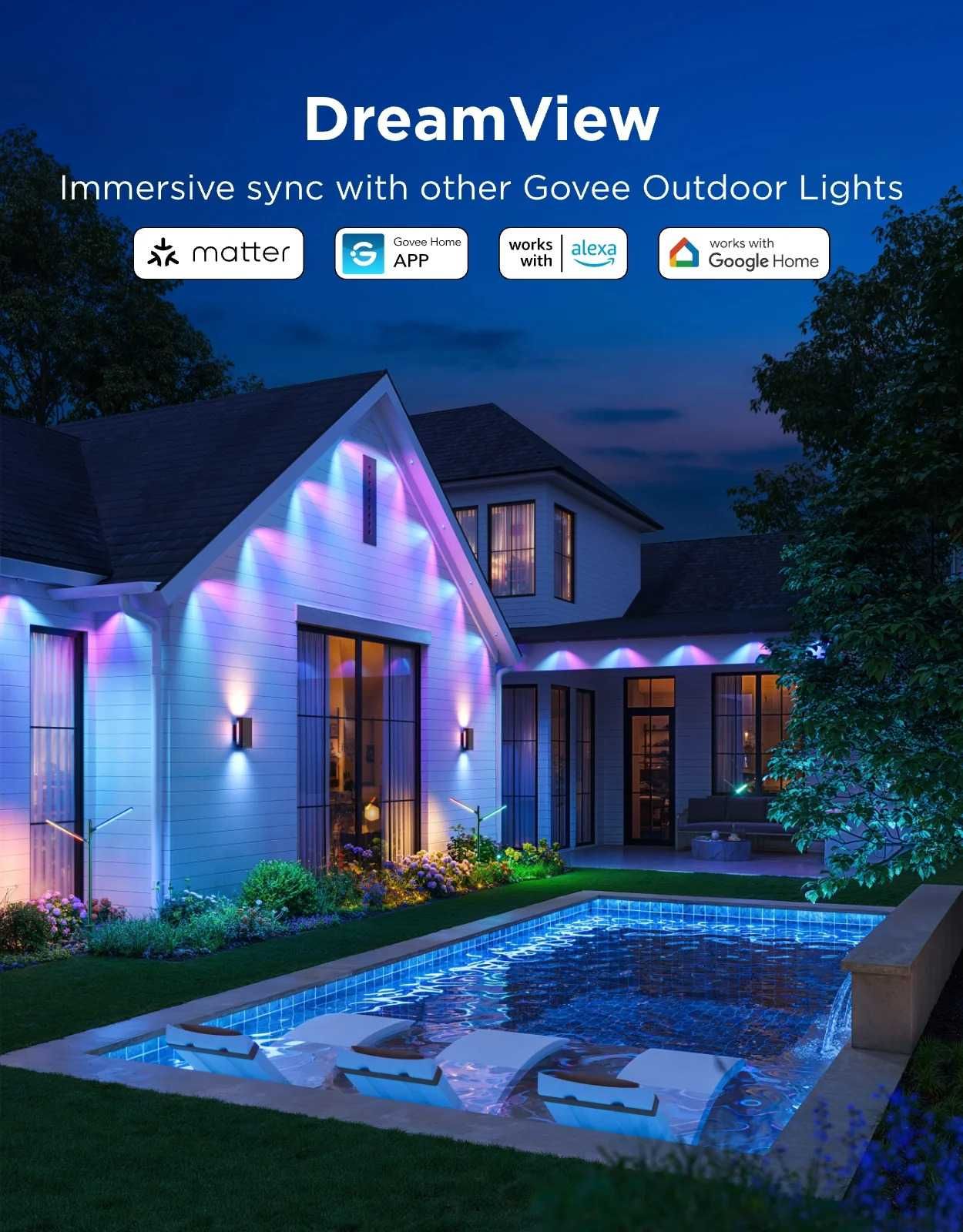 photo of a home at night lit up by Govee Permanent Outdoor Lighting