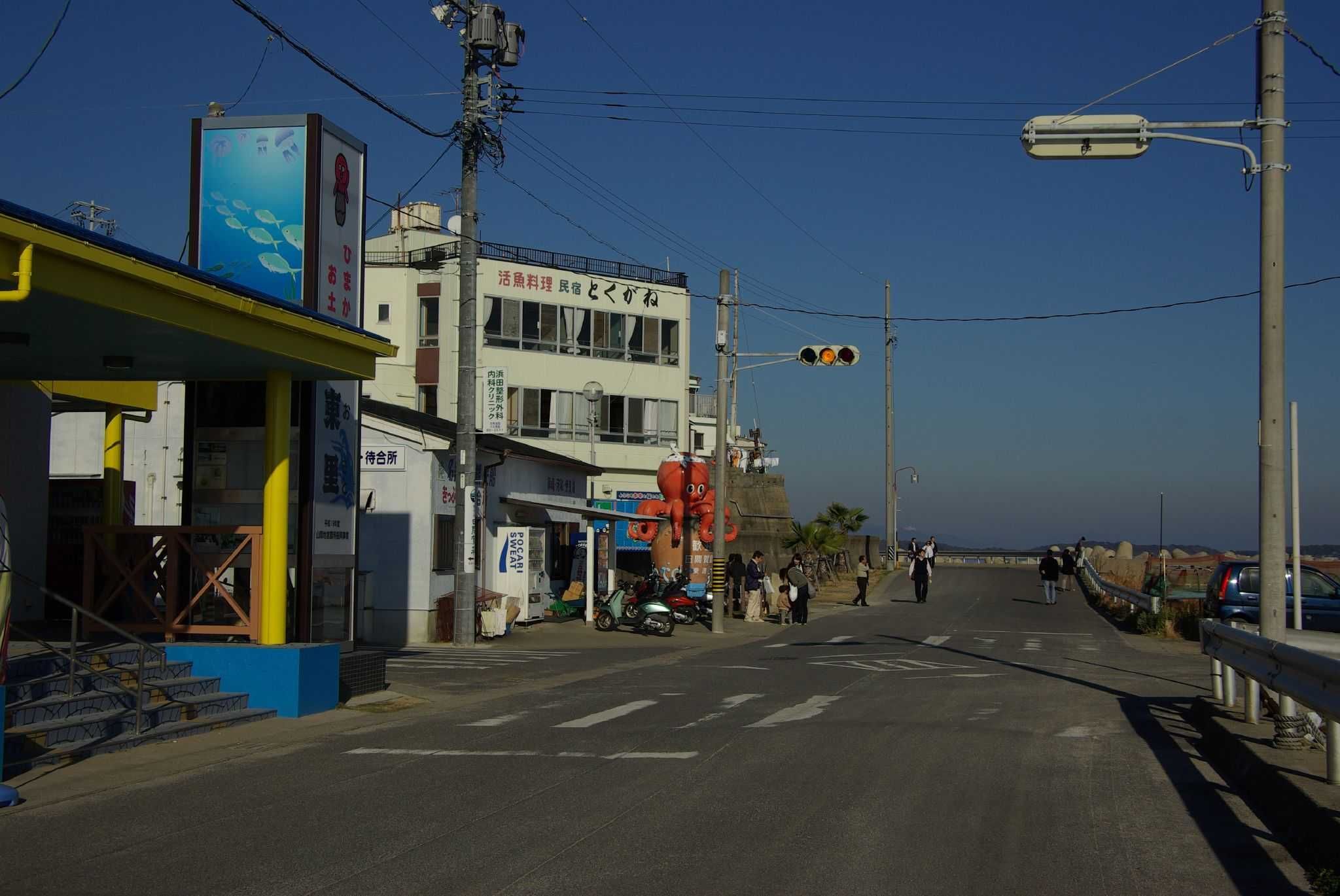 himakajima stoplight, traffic light, street corner, octopus, japan, japanese island