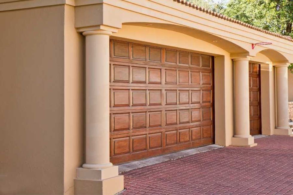garage door, raised panels, wood door, woodworking, architectural detail