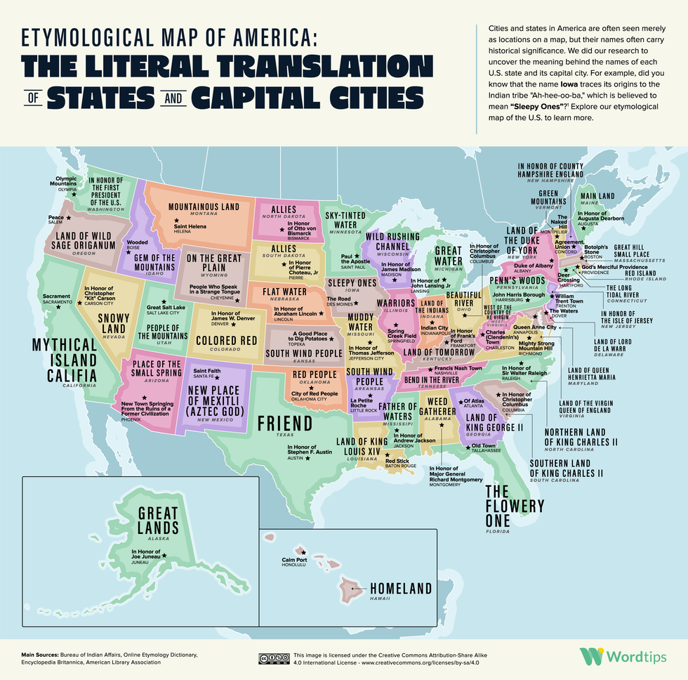 word tips, etymology, state names, places names, capital names, us history, american history, language, words, mental floss
