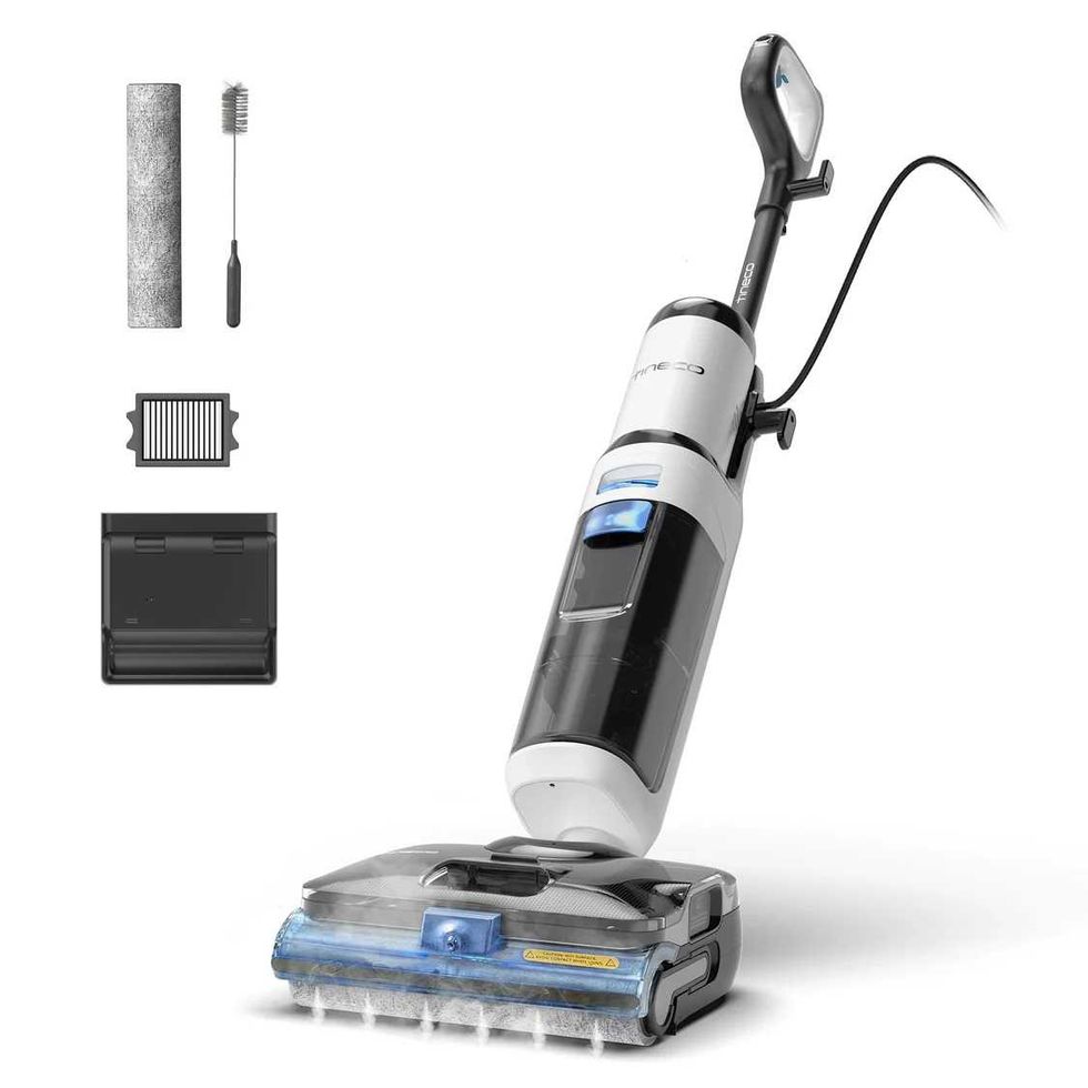 photo  of Tineco Floor One S6 Stretch steam wet dry vacuum and accessories.
