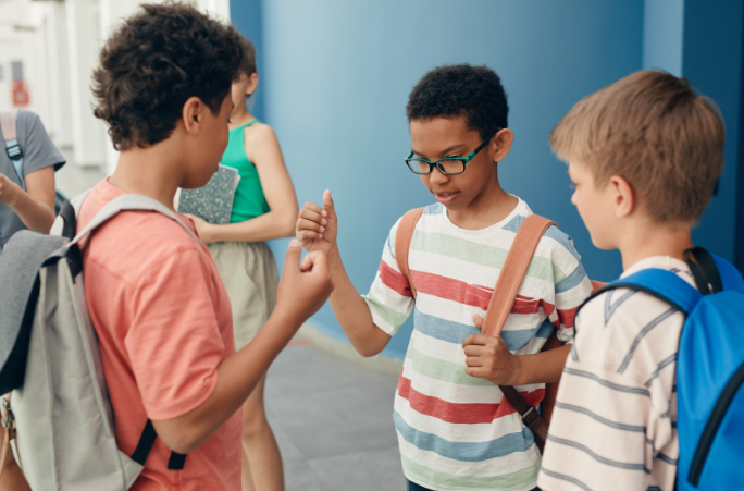kids, rock paper scissors, kids at school, hand games, rock, three kids