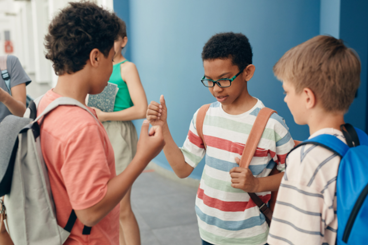 kids, rock paper scissors, kids at school, hand games, rock, three kids