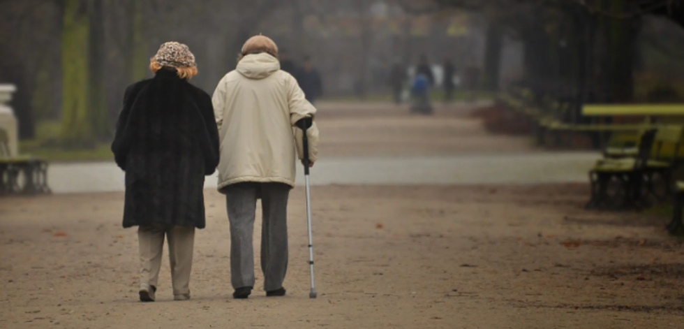 couple, elderly couple, couple in park, walking, togetherness, mature people