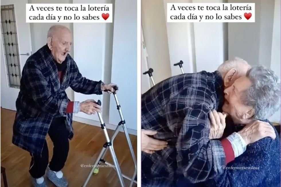 103-yr-old sees with wife after extended hospital stay and ditches his walker in excitement