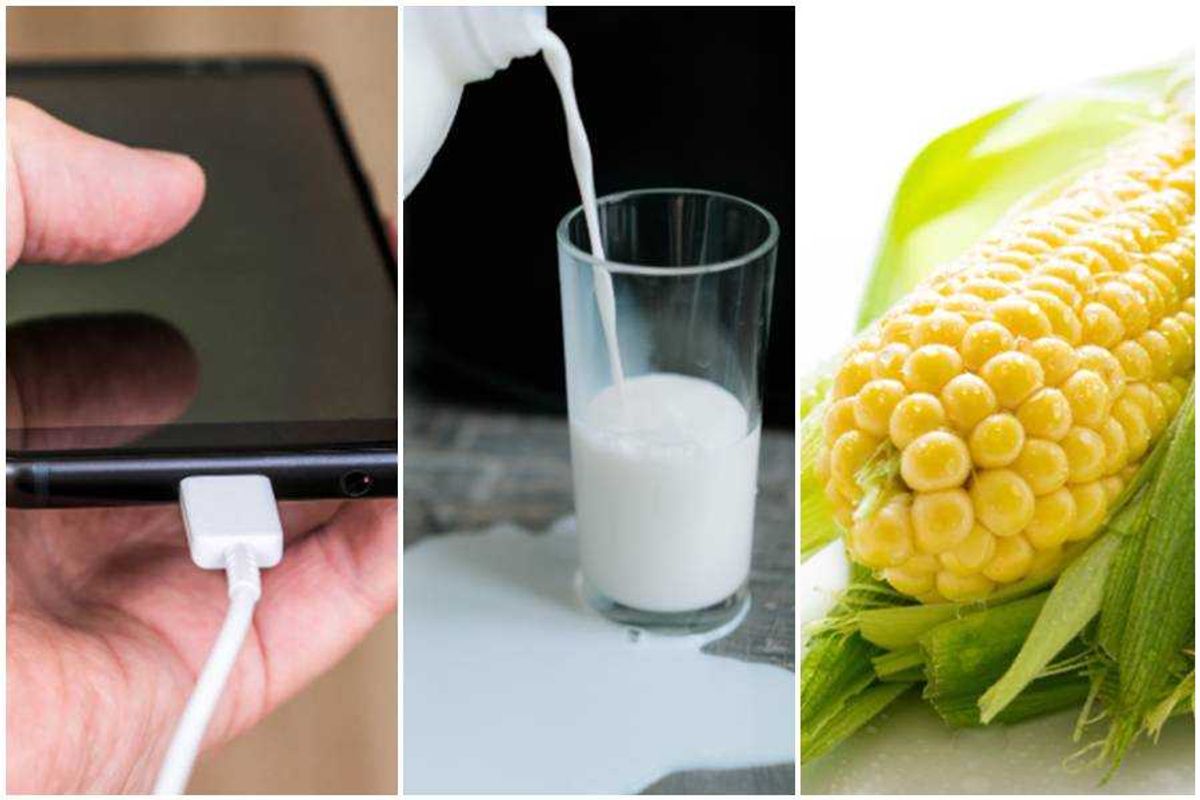 hacks, phone charger, spilled milk, corn, life hacks,