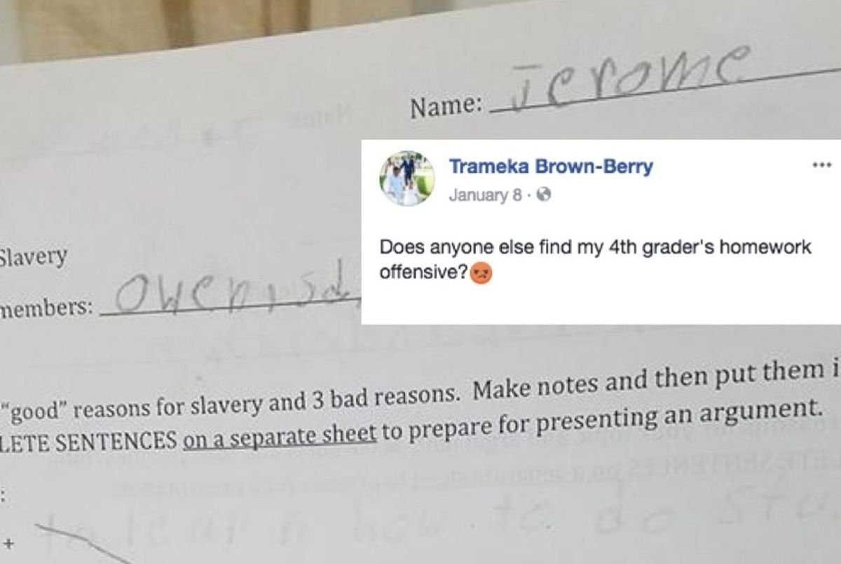 history, Black Americans, school, homework assignment, outrage