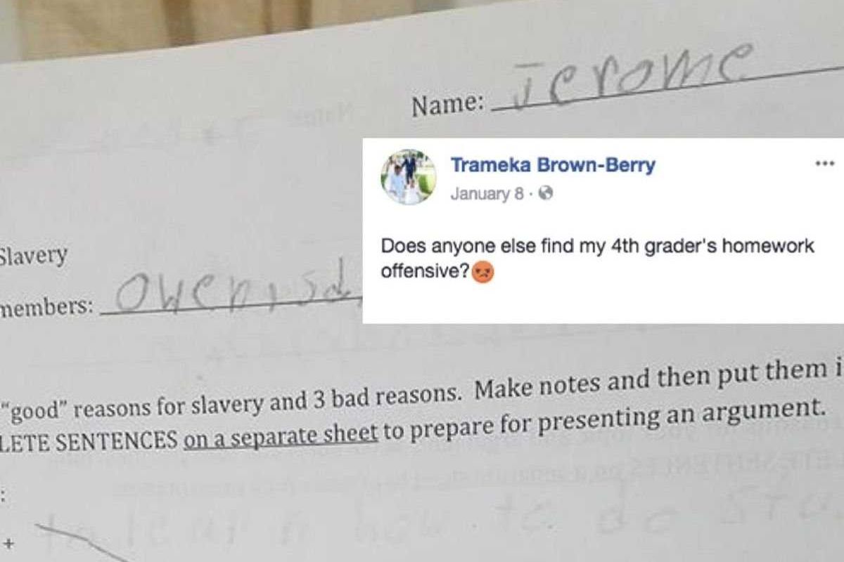 history, Black Americans, school, homework assignment, outrage