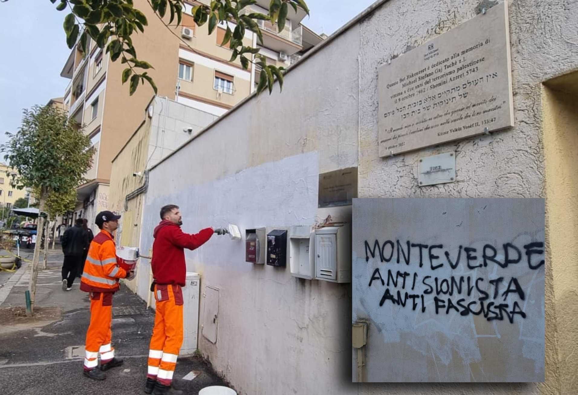 Sinagoga di Monteverde imbrattata dai pro Pal: caccia a due incappucciati