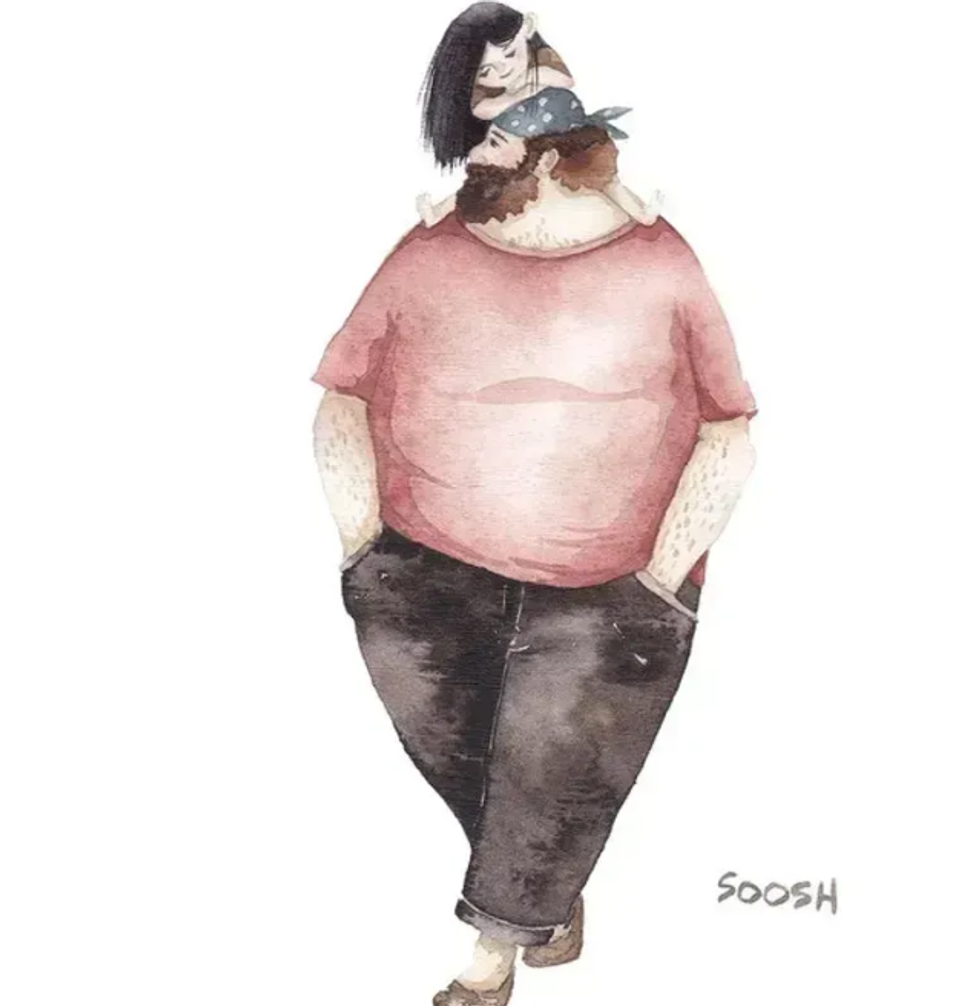 parenting, dads, daughters, fathers, art, artwork, puppets, piggy back