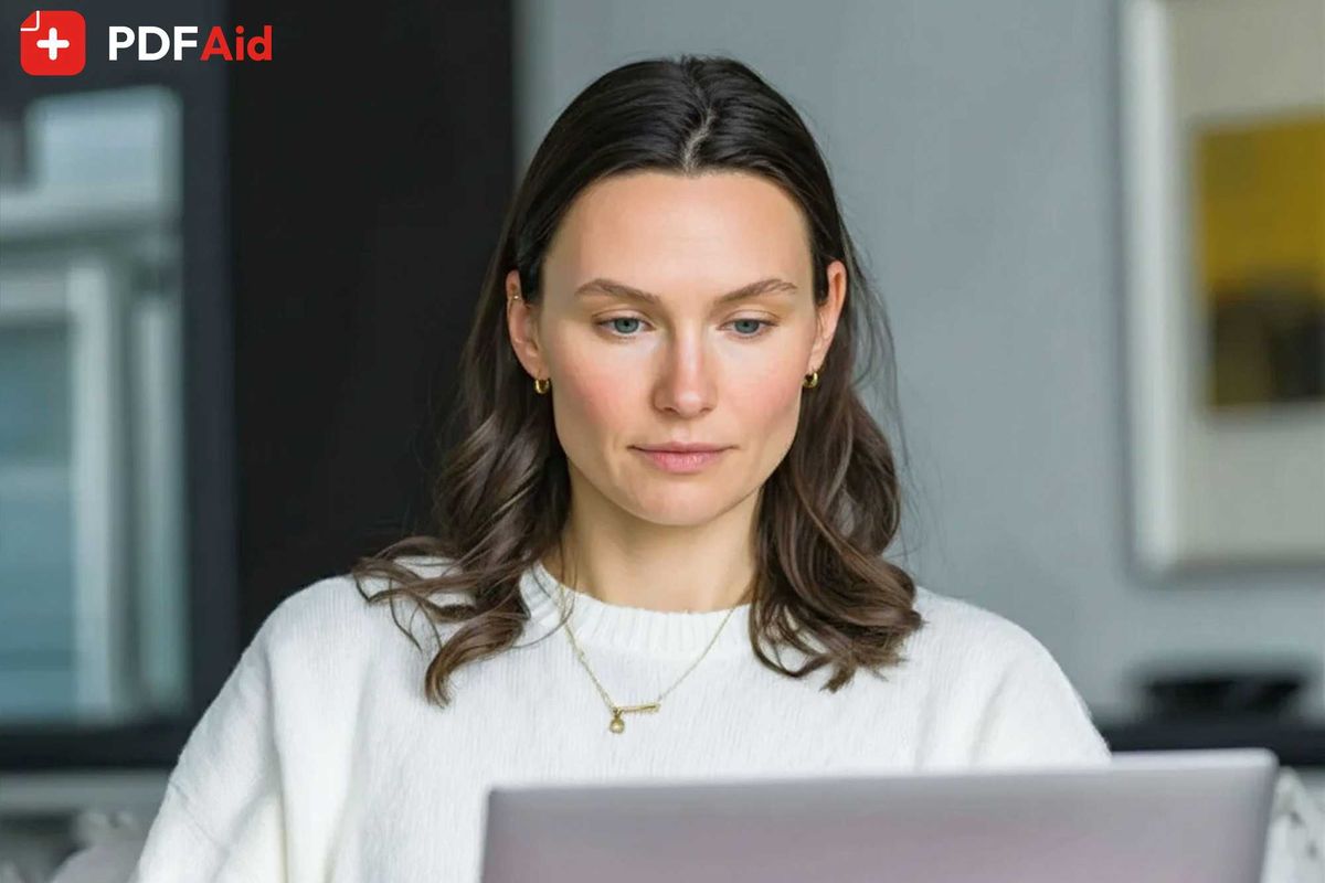 photo of a woman working on a laptop