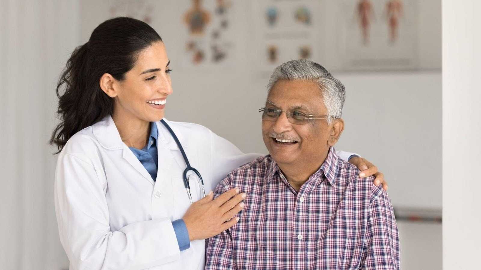 a photo of a female doctor with a male patient