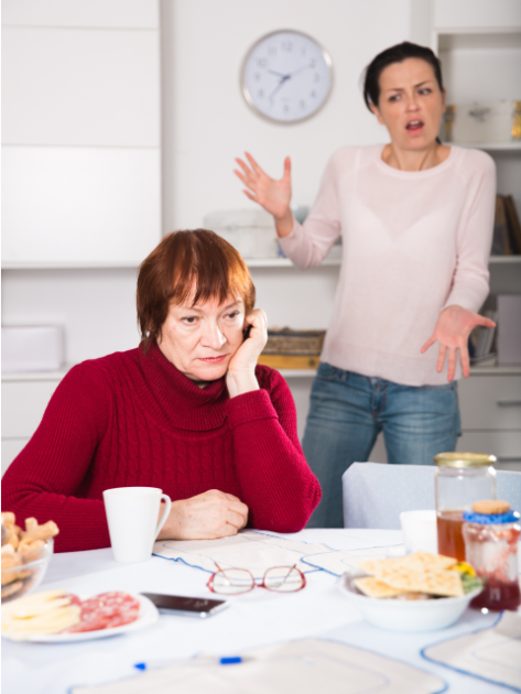 grandma, mom, angry, reaction, argument