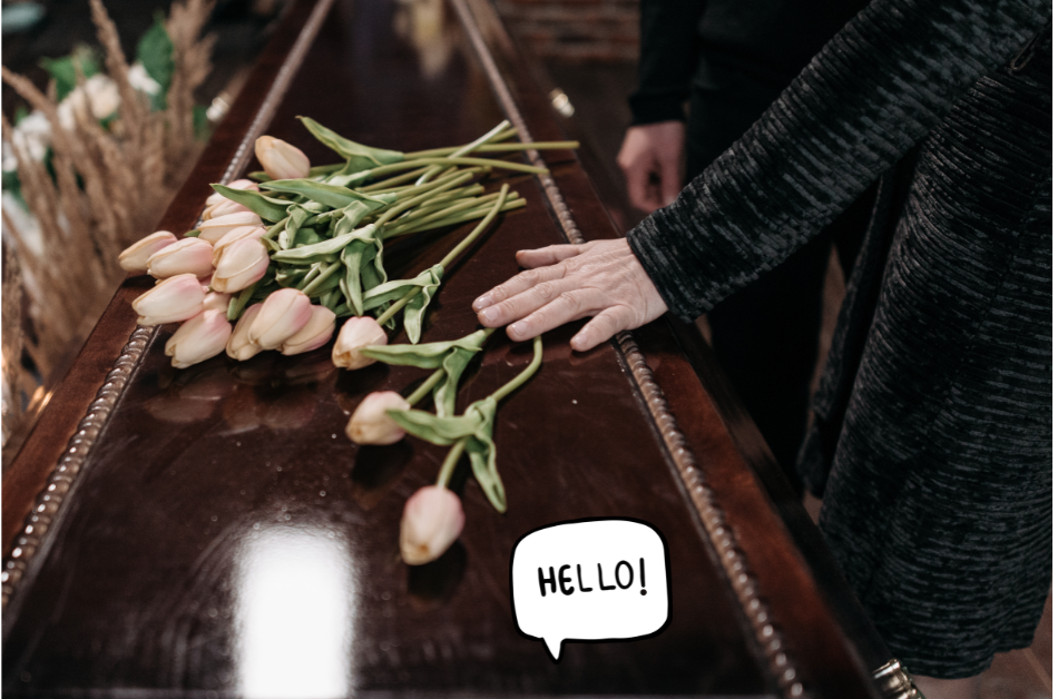family, mourning, coffin, funeral, prank
