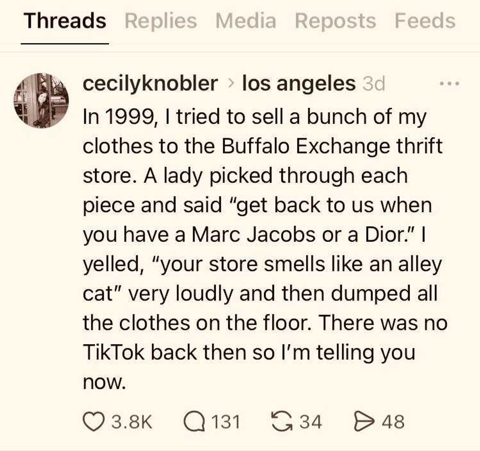 thrift stores, humor, Threads, TikTok, social media