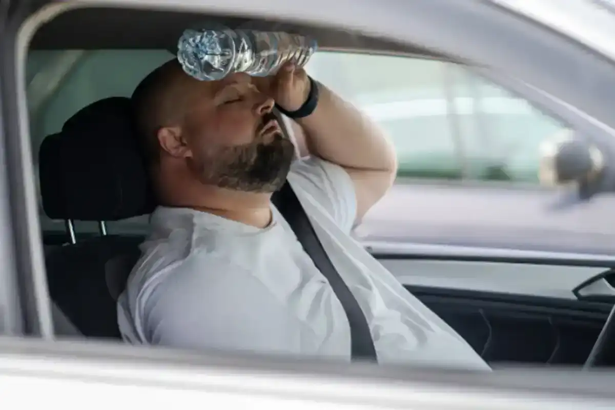 hot car, hot steering wheel, hot woman, sweat, summer