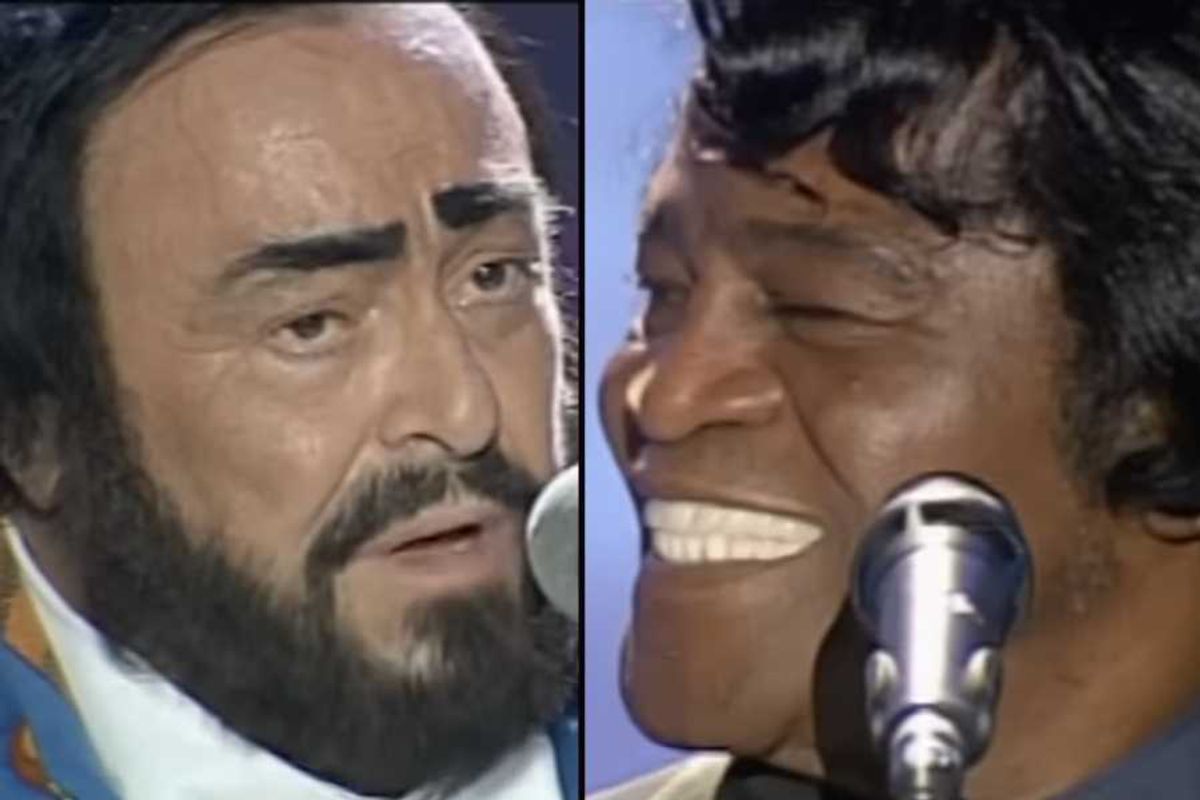james brown, Luciano Pavarotti, it's a man's man's man's world, james brown live, Luciano Pavarotti james brown