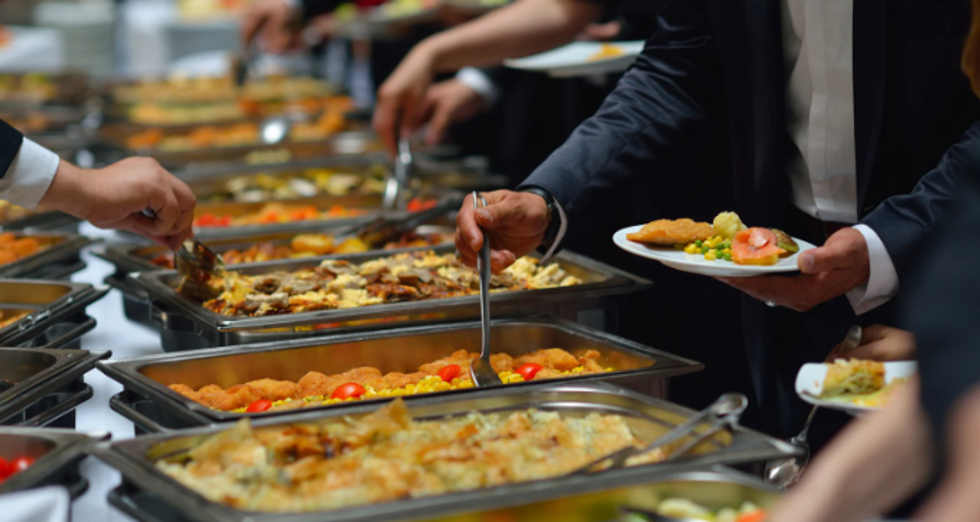 wedding food, wedding buffet, people eating, wedding dishes, wedding guests,