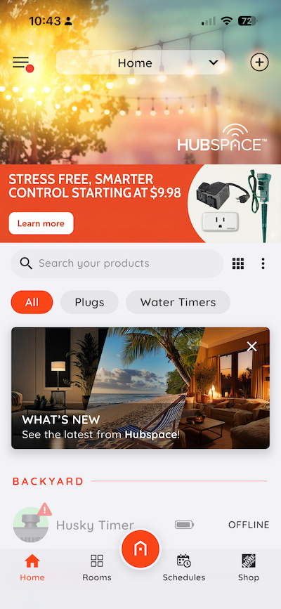screenshot of Hubspace 2.0 app homepage
