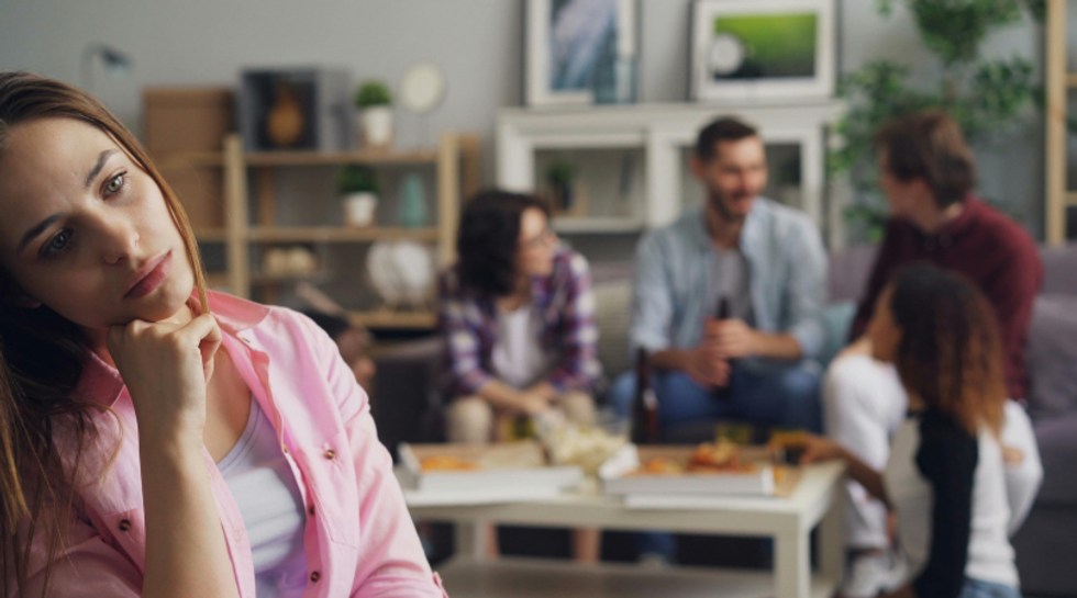 depression, saddness, unhappy woman,unhappy at party, social gathering