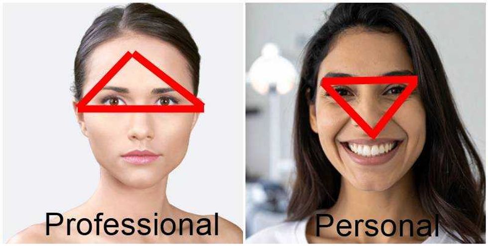 triangle method, woman's face, close-up woman, eye contact, professioanl eye contact.