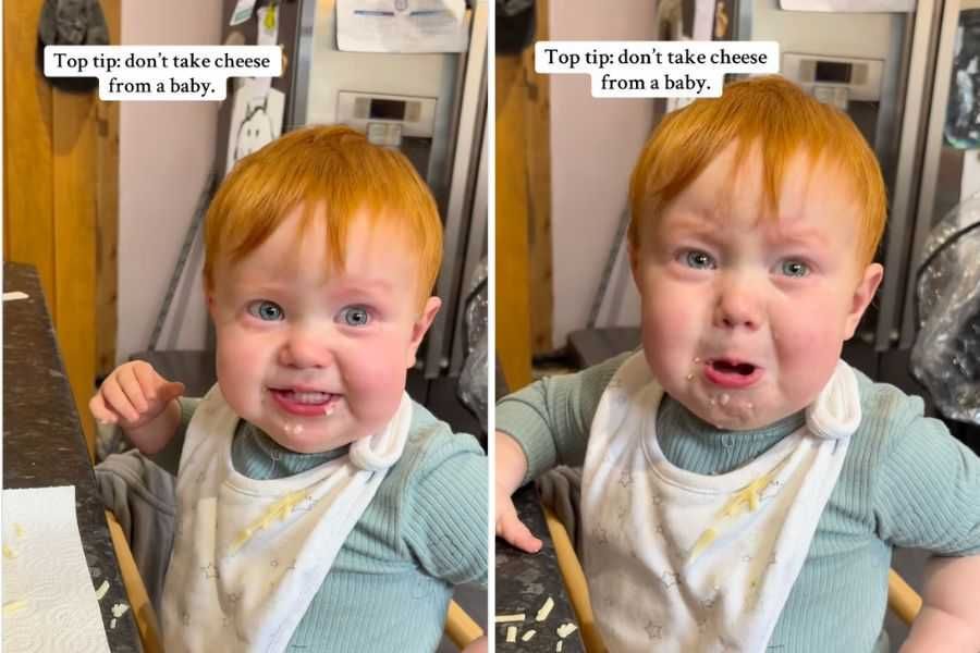 toddler, redhead, cheesehead, cheese lover, viral video