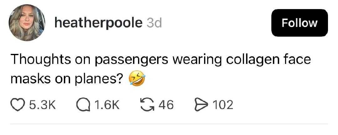 collagen, collagen face masks, flights, beauty, etiquette, flight attendant