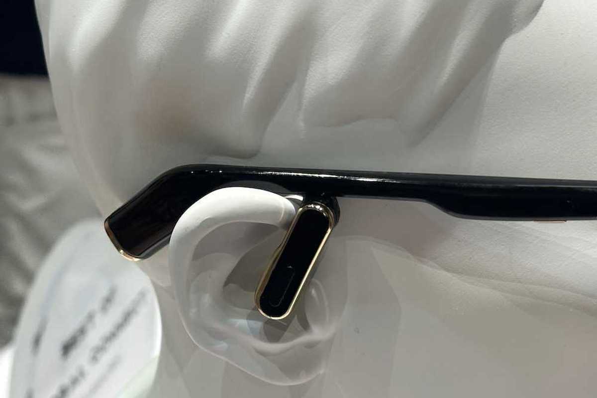 photo of a display with Cearvol Lyra Audio Glasses with Built-In Hearing Aids