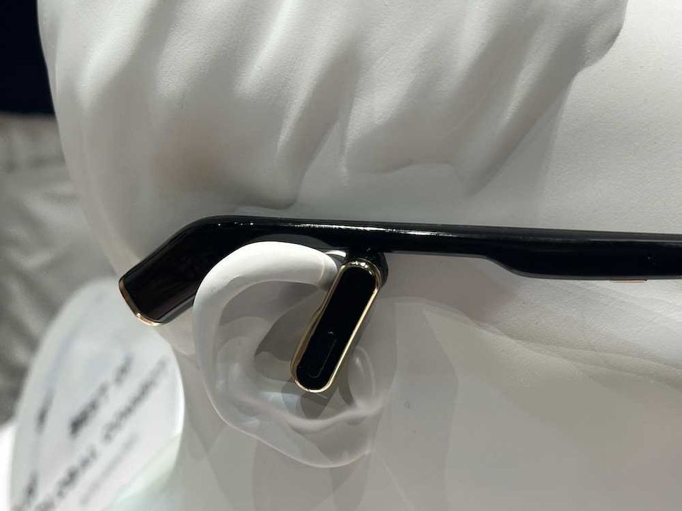 photo of a display with Cearvol Lyra Audio Glasses with Built-In Hearing Aids