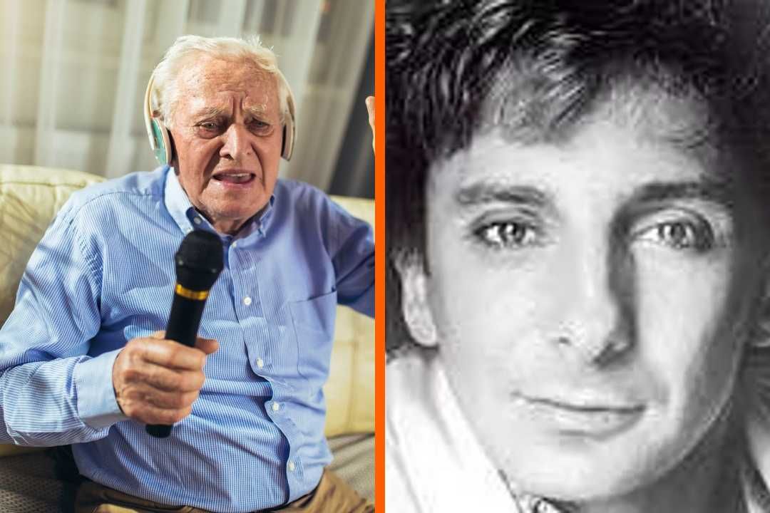 senior citizen, elderly, karaoke, music, Barry Manilow, singing 