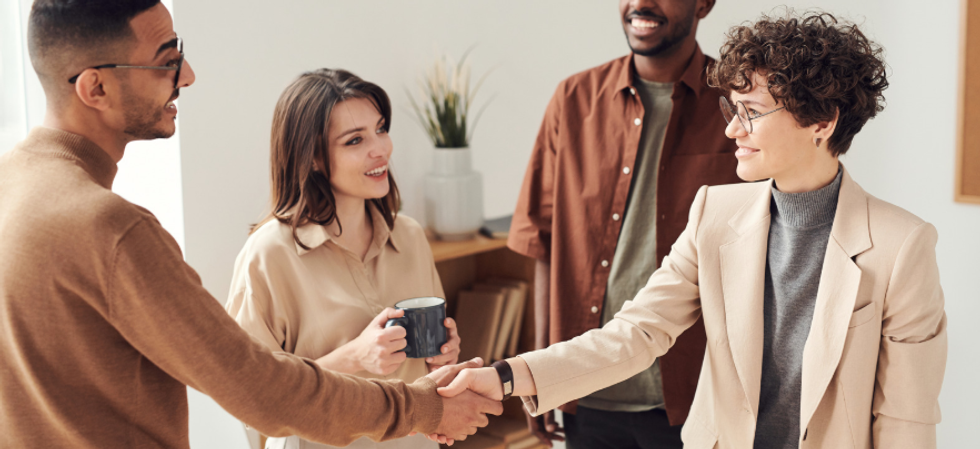 introduction, meeting people, coworkers, handshake, glasses