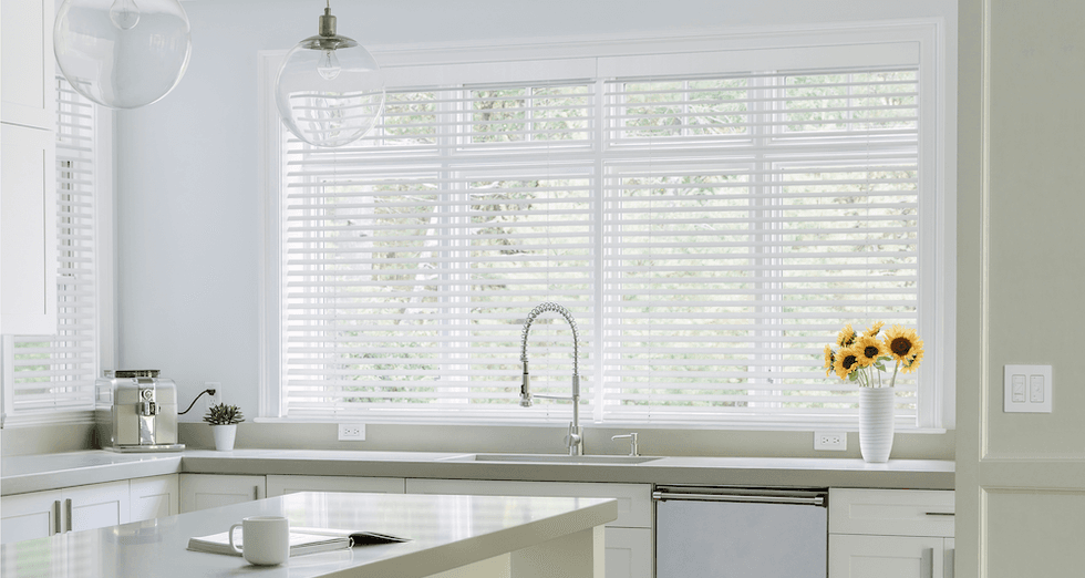 photo of Cas\u00e9ta Smart Wood Blinds installed in a kitchen