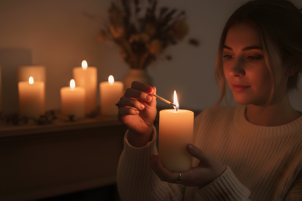 woman, candle, ritual, glow, warm