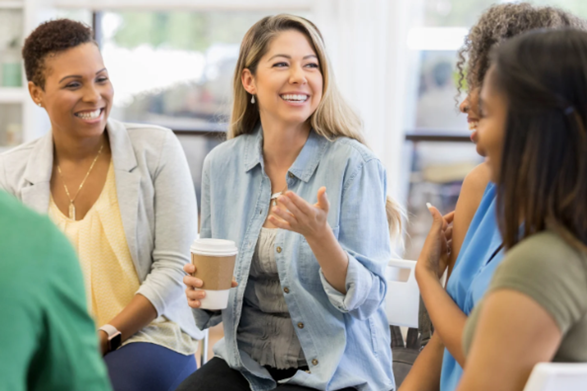 woman talking, woman tells story, woman's group, coffee, conversation,