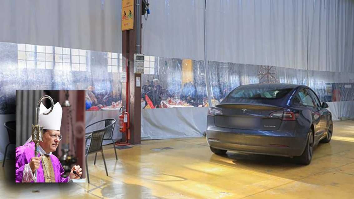 Il vescovo va in Tesla alla mensa dei poveri