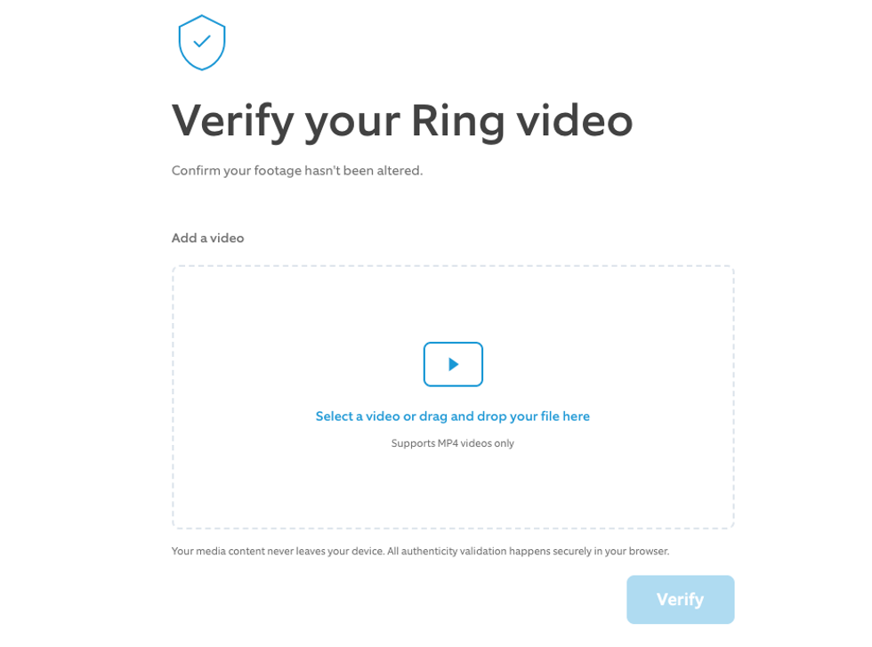 Screenshot of Ring Verify on Ring site