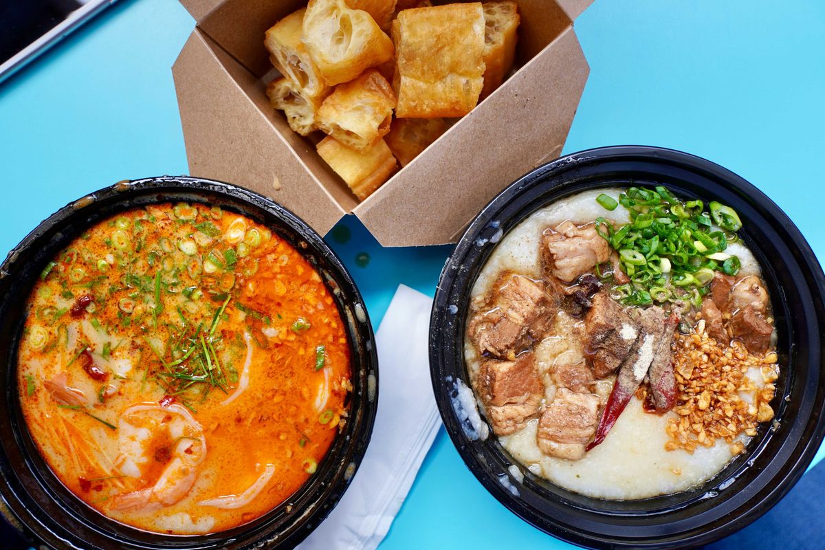 comfort food, childhood, shrimp, congee, soup, rice, bread