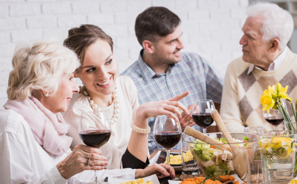 mother in law, father in law, wine, dinner, happy family, son in law, daighter in law