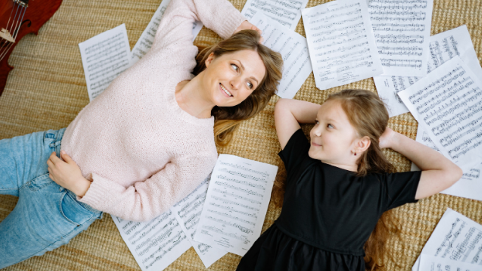 mom, daughter, sheet music, parenting, family
