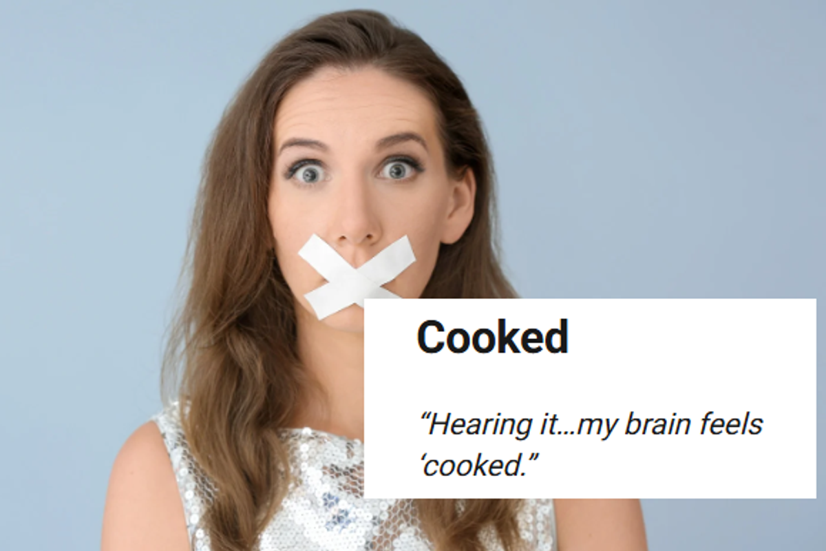 banned words, linguists, cooked, tape on mouth, can't talk, bad words