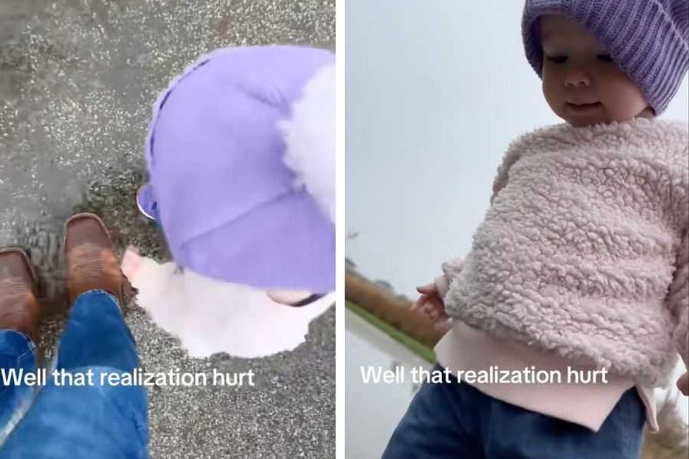 Dad makes painful but oh-so-relatable 'realization' about his toddler's first puddle splash