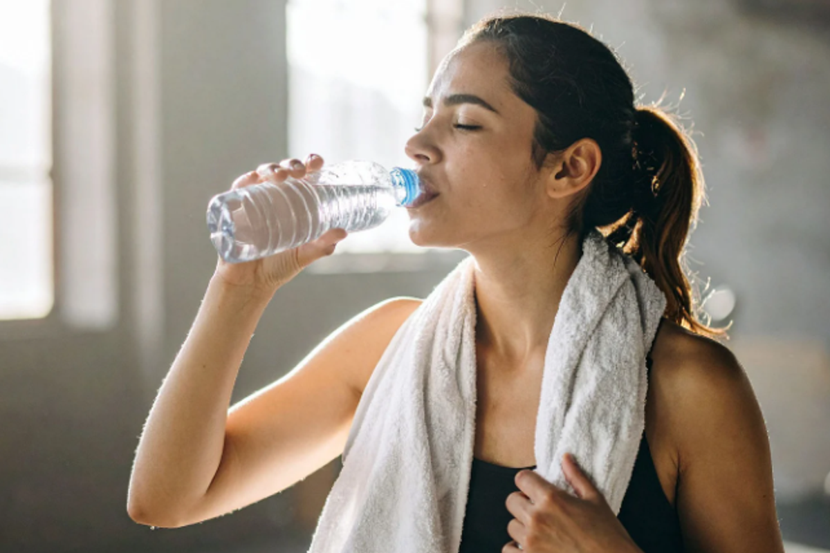 water, workout, sweat, towell, woman at gym, bottled water, thirst