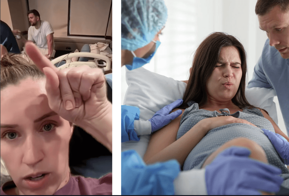 The internet slams a man drinking water while his partner gives birth, but a nurse sets them straight