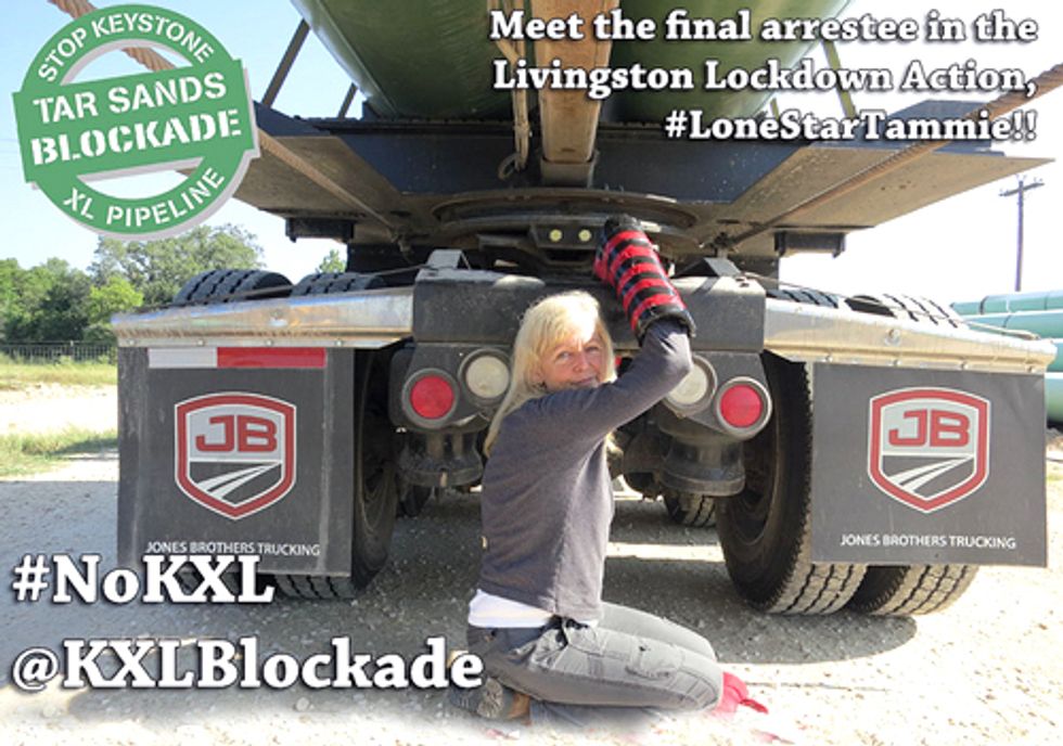 7 Tar Sands Blockaders Arrested After Locking to Keystone XL Pipeline Truck in Livingston, TX