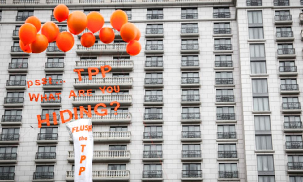 Protestors Shine Light on Trans-Pacific Partnership's Secret Corporate Coup