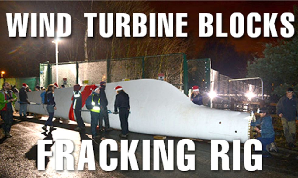 Protestors Block Fracking Site With Giant Wind Turbine Blade